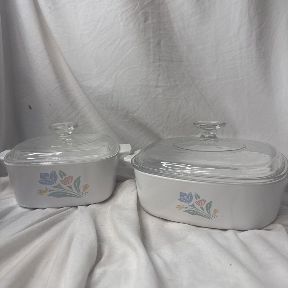 2 Vintage Corningware Friendship Tulip Casserole Dish Baking Lid LoT A7C A9C
